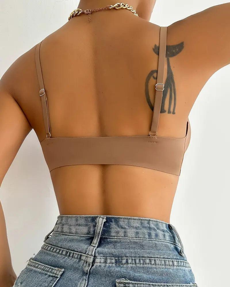 Comfortable Adjustable Straps Deep V Front Button Wireless Bra-Olive