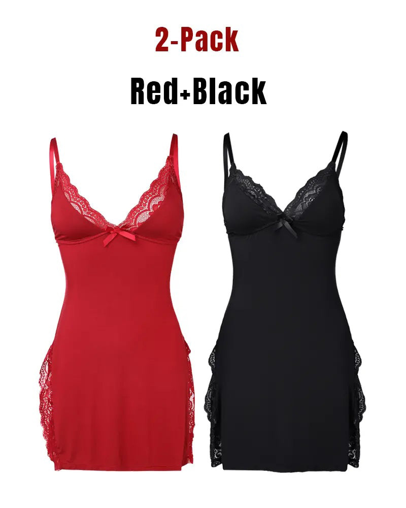 Women's Sexy Lace Side Slit Modal Suspender Nightdress