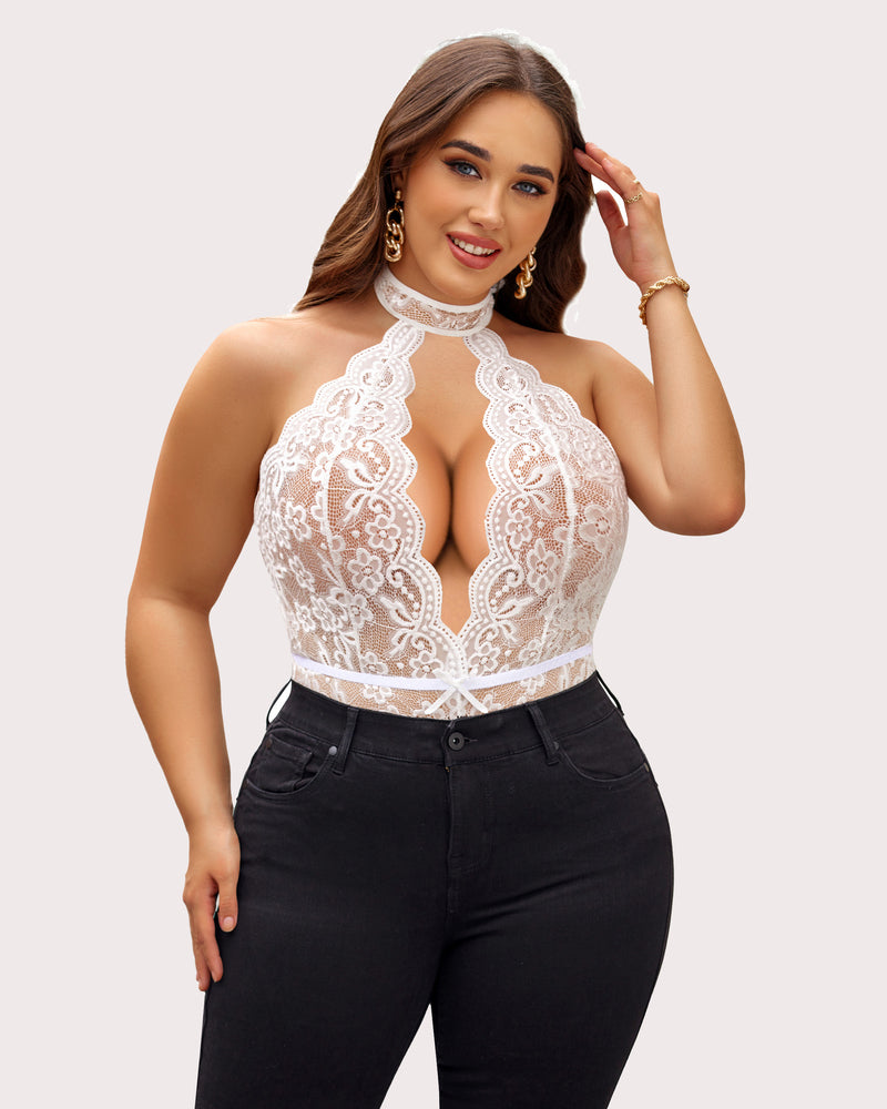 Plus Size Lace Halter Teddy