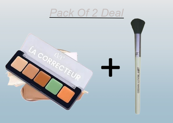 Class Shop New 2 pcs Makeup Deal (CVB Color-Correcting Concealer Palette 5-In-1 For Shades For Dark Circles, Redness, Brighten Skin Full Face Coverage Make Up Kit + 1 pcs Concealer Brush )