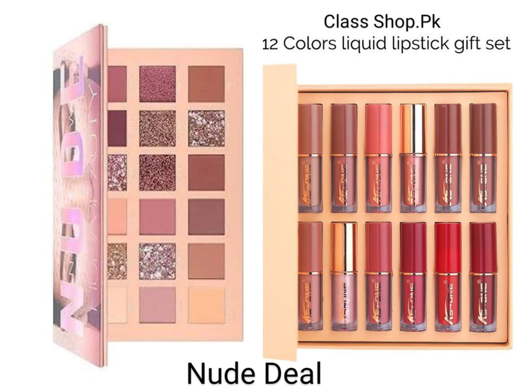 2 In 1 Nude Deal 12 Pcs Matte Lipgloss Set + Nude Palette 18 Colors     FREE DELIVERY