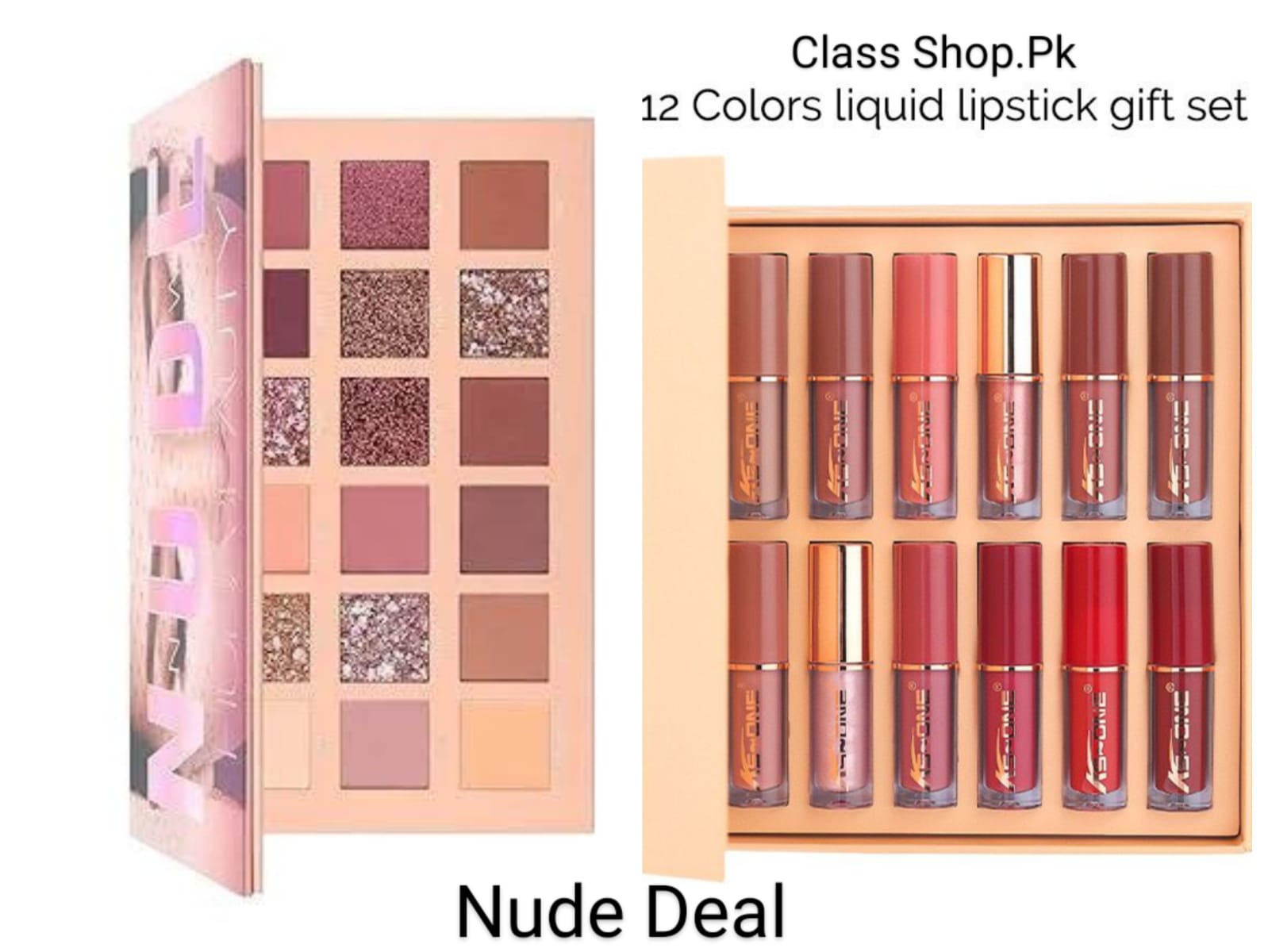 2 In 1 Nude Deal 12 Pcs Matte Lipgloss Set + Nude Palette 18 Colors     FREE DELIVERY