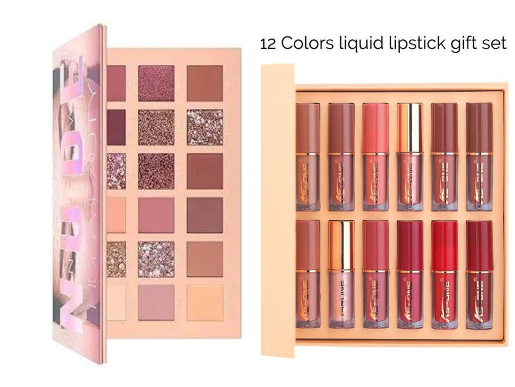 2 In 1 Nude Deal 12 Pcs Matte Lipgloss Set + Nude Palette 18 Colors     FREE DELIVERY