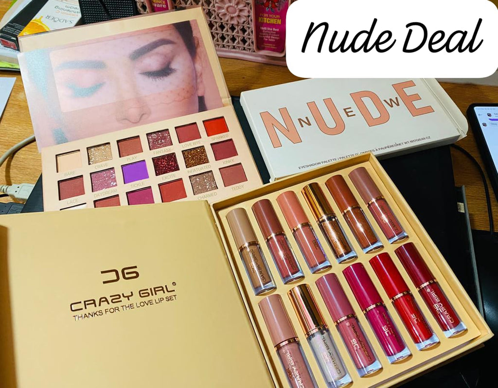 2 In 1 Nude Deal 12 Pcs Matte Lipgloss Set + Nude Palette 18 Colors     FREE DELIVERY