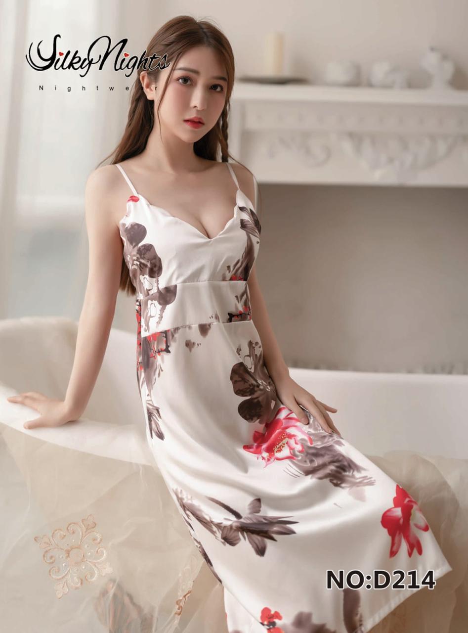 Floral Satin Long Nighty